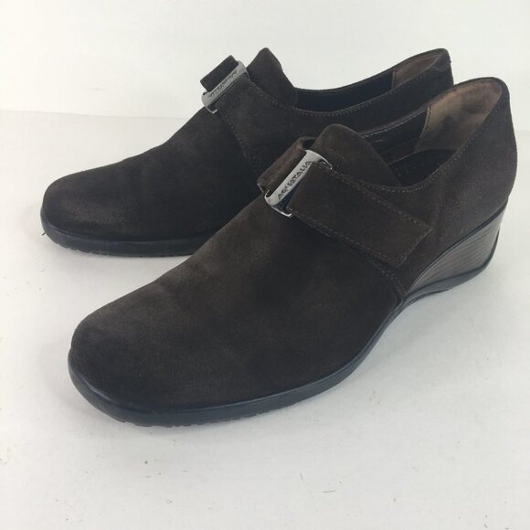Aquatalia Brown Suede Wedge Loafer Velcro Closure Size 8 - Picture 2 of 11